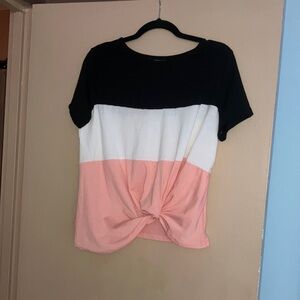 Trendy Colorblock Tee - Black, White, and Pink